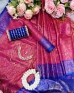 KanchiPuram Katan Saree Gift Package- Pink Blue