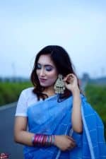 Half Silk Chumki Saree Budget Combo Gift Package- Sky Blue - Image 4