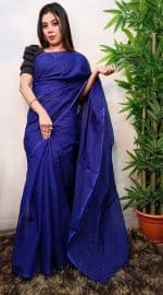 Half Silk Chumki Saree Budget Combo Gift Package- Blue - Image 3
