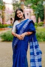 High Quality Silk+Cotton Jamdani Design Premium Combo- Blue - Image 2