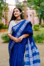 High Quality Silk+Cotton Jamdani Design Premium Combo- Blue - Image 3