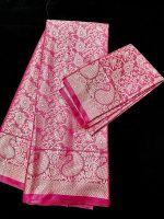 Original Soft Silk Katan Saree Premium Combo Gift Package - Pink - Image 3