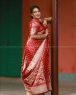 Semi Benaroshi Soft Silk Katan Saree - Red - Image 6