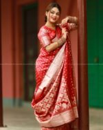 Semi Benaroshi Soft Silk Katan Saree - Red