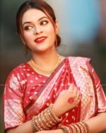 Semi Benaroshi Soft Silk Katan Saree - Red - Image 4