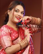 Semi Benaroshi Soft Silk Katan Saree - Red - Image 2