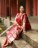 Semi Benaroshi Soft Silk Katan Saree - Red - Image 8
