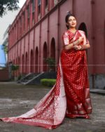 Semi Benaroshi Soft Silk Katan Saree - Red - Image 12