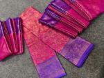 KanchiPuram Soft Silk Katan Saree- Pink Blue - Image 8