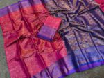 KanchiPuram Soft Silk Katan Saree- Pink Blue - Image 6