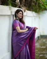 Kanchipuram Soft Silk Katan Saree Sequence Design- Blue - Image 9