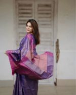 Kanchipuram Soft Silk Katan Saree Sequence Design- Blue - Image 6