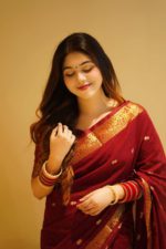 Nakshi Par Butik 100% Pure Cotton Tangail Saree - Meron Color - Image 2