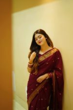 Nakshi Par Butik 100% Pure Cotton Tangail Saree - Meron Color - Image 4